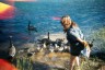 Margie feeding the geese at Lake Shasta, California